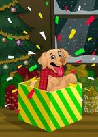 Navidad regalo de contento dorado perdiguero perrito vector