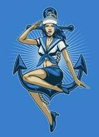 Vintage Sailor Girl T-shirt design vector