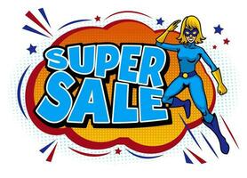 Super Sale Promotion and Superhero Mascot vector