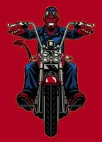 Devil Biker Wearing Leather Jacket and riding the Vintage Motorcycle vector