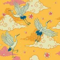 seamless japanese pattern heron bird vector