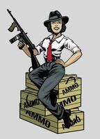 Pin up Girl wearing Mafia suit and hold the gun vector