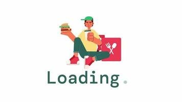 Fast food delivery loader animation. Courier service. Lunch takeaway. Flash message 4K video footage. Isolated color loading progress indicator with alpha channel transparency for UI, UX web design