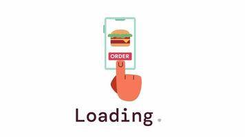 Hamburger bestellen lader animatie. mobiel telefoon met snel voedsel app. flash bericht 4k video filmmateriaal. geïsoleerd kleur bezig met laden vooruitgang indicator met alpha kanaal transparantie voor ui, ux web ontwerp