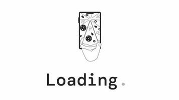 Order pizza app bw loader animation. Pizzeria menu. Flash message 4K video footage. Fast food. Isolated monochrome loading progress indicator with alpha channel transparency for UI, UX web design