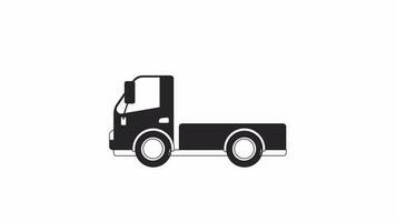 Animated bw van with open back. Black and white thin line icon 4K video footage for web design. Delivery truck with trunk isolated monochromatic flat object animation with alpha channel transparency