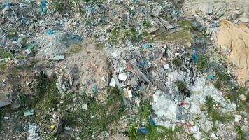Aerial sliding view pollution of rubbish dump video