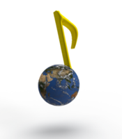Note music golden yellow color world earth global map circle round symbol decoration world music day creative graphic design sound element art banner festival band guitar international.3d render png