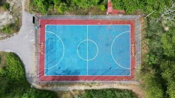 Aerial view outdoor blue futsal field video