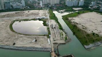 Drone shot of reclamation island Gurney Wharf video