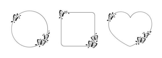 Cute Butterfly Frame Silhouette Set. Spring Summer Geometric Border Vector Illustration.