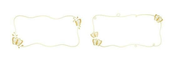 rectangular oro marco con mariposas vector ilustración. resumen dorado garabatear frontera para primavera verano elegante diseño elementos