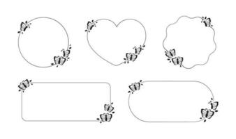 Cute Butterfly Frame Silhouette Set. Spring Summer Geometric Border Vector Illustration.