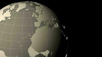 een aarde wereldbol draait tegen een zwart achtergrond - lus video
