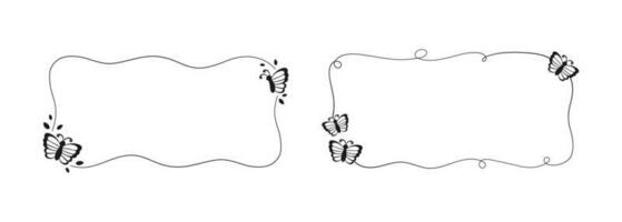 Cute Rectangle Butterfly Frame Set. Spring Summer Border Vector Illustration.