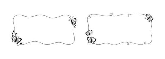 Cute Rectangle Butterfly Frame Set. Spring Summer Border Vector Illustration.