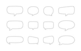 Geometric comic speech bubbles made of dotted dashed line set vector