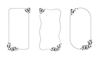 Vertical Butterfly Frame Silhouette Set. Spring Summer Border Vector Illustration.