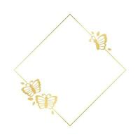 Gold diamond frame with butterflies silhouette vector illustration. Abstract golden border for spring summer elegant design elements