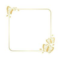 Square gold butterfly frame vector illustration. Abstract golden border for spring summer elegant design elements.