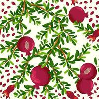 Pomegranate branches with fruits and flowers Seamless pattern. Bright leaves and fruits. Jewish New Year vector