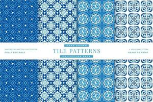 blue tile seamless patterns collection vector