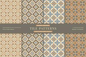 vintage tile seamless patterns collection vector