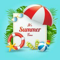 Summer time banner design with colorful beach elements vector