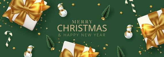 Merry Christmas Background with realistic christmas ornament vector