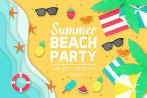 Summer party vector banner. Paper cut style.