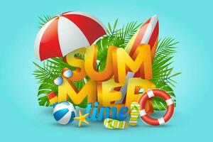 Summer banner design with colorful beach elements vector