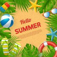 Summer party banner design with colorful beach elements vector