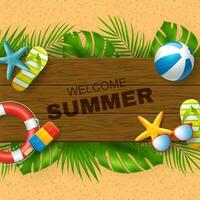 Summer party banner design with colorful beach elements vector