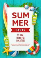 Summer party banner design with colorful beach elements vector