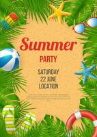 Summer party banner design with colorful beach elements vector