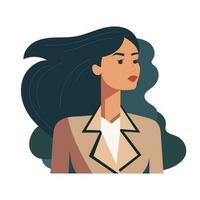 A business woman. Avatar of a brunette girl. Red lipstick on the lips. Vector illustration for banner or poster on white. Flat design, modern colors