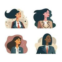 Vector business woman avatars with different color of skin on white isolated background. Trendy abstract illustration.