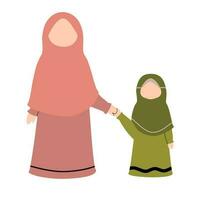 Muslim mother and her daughter standing illustration vector