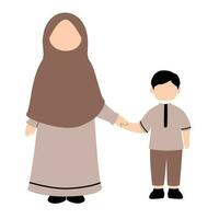 Muslim mother and her son standing illustration vector