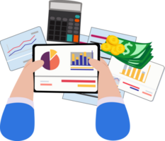 Geschäftsmann tun Daten Analyse mit Notizbuch. Geschäft Analytiker. Investition Konzept. Geschäft dokumentieren Grafik png