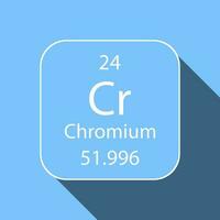 Chromium symbol with long shadow design. Chemical element of the periodic table. Vector illustration.