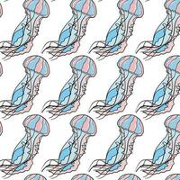 Vector abstract seamless pattern on the theme of the sea, travel, adventure and discovery. Vintage repeat background with hand drawn jellyfish sketches