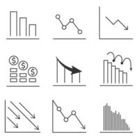 Decrease graph icon. Declining business report symbol. Linear stroke line chart graphic vector illustrator.