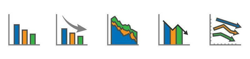 Decrease graph icon. Declining business report symbol. Flat, stroke line, chart graphic vector illustrator.