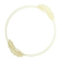 Golden luxury frame with bird feathers isolated on white background. Design for invitations, cards, vector