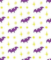 Halloween vector pattern of bat stars, spirals and dots on white background in flat style