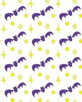 Halloween vector pattern of bat stars, spirals and dots on white background in flat style
