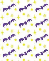 Halloween vector pattern of bat stars, spirals and dots on white background in flat style