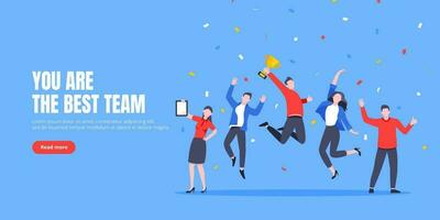 Happy business team employee team winners award ceremony flat style design vector illustration.