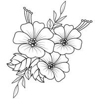 Set of different flower line on white background. Flowers drawing with line-art on white backgrounds. vector